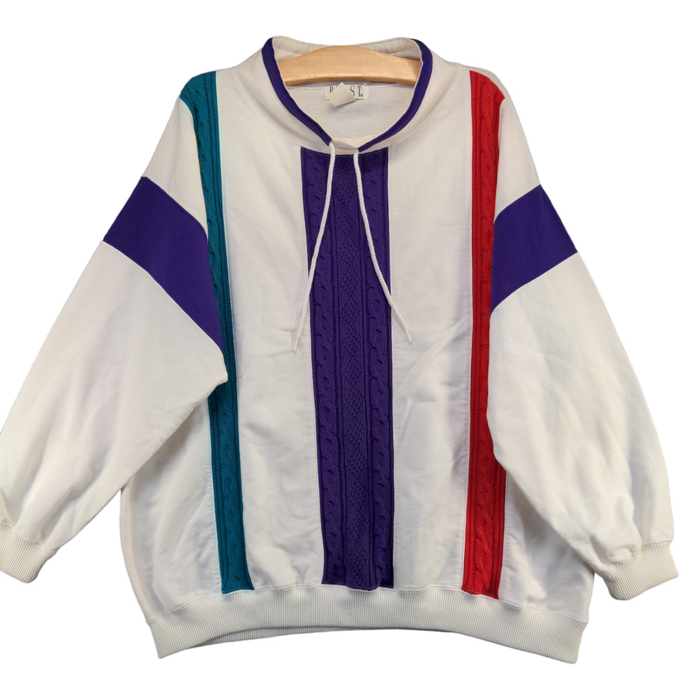 Blast Men's Pullover Sweater White Purple Colorful Striped Size 2X